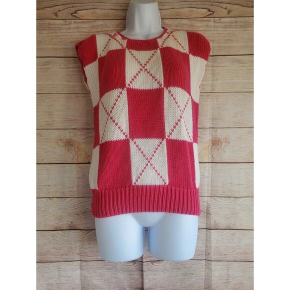 Vintage L Women's Pink and White Golf Preppy Sweater Vest Size not marked read - Picture 1 of 5
